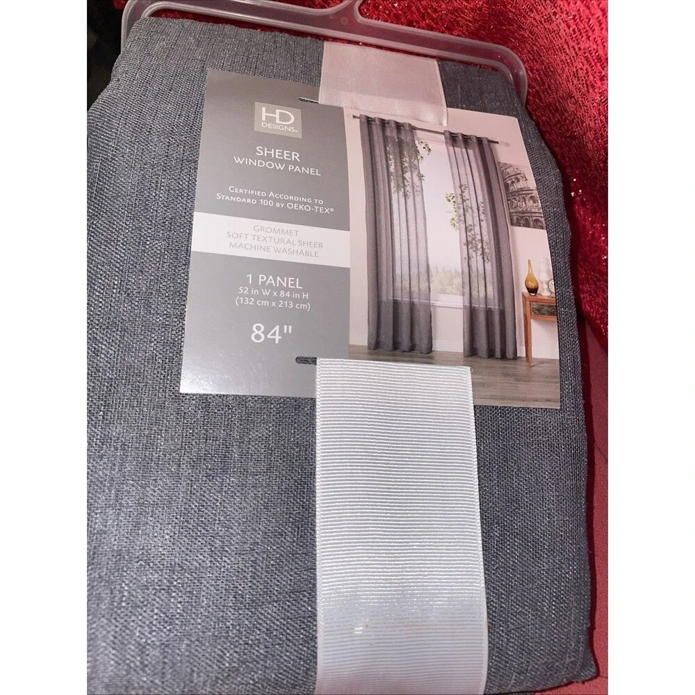 1 SOLID Window Curtains 52x84”  Grommets Textured Sheer Gray